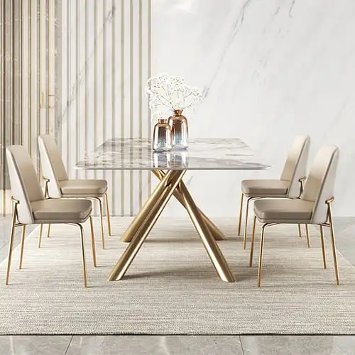 bv-Modern Luxury Stainless Trestle Dining Table Sintered Stone Top Rectangle Living Room Kitchen Entry Hotel Apartment Use·