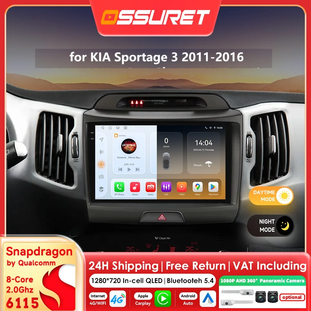 Image of 2DIN Bluetooth Android Autoradio für KIA Sportage 3 2010 - 2016 Wireless Carplay für Apple Auto Multimedia Videoplayer 6115 Octa-Core Autoradio GPS SWC RDS DSP Bildschirm