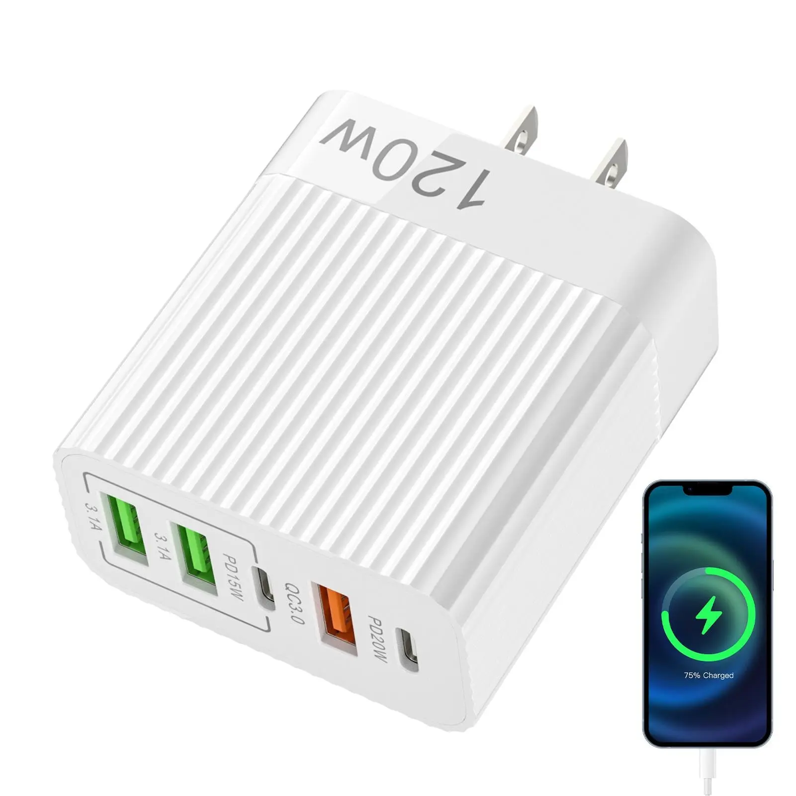 إجمالي 120 واط 5 منافذ USB PD شاحن سريع نوع C شحن سريع 3.0 شاحن لشاومي آيفون هواوي سامسونج الاتحاد الأوروبي/الولايات المتحدة الهاتف الجدار محول #6