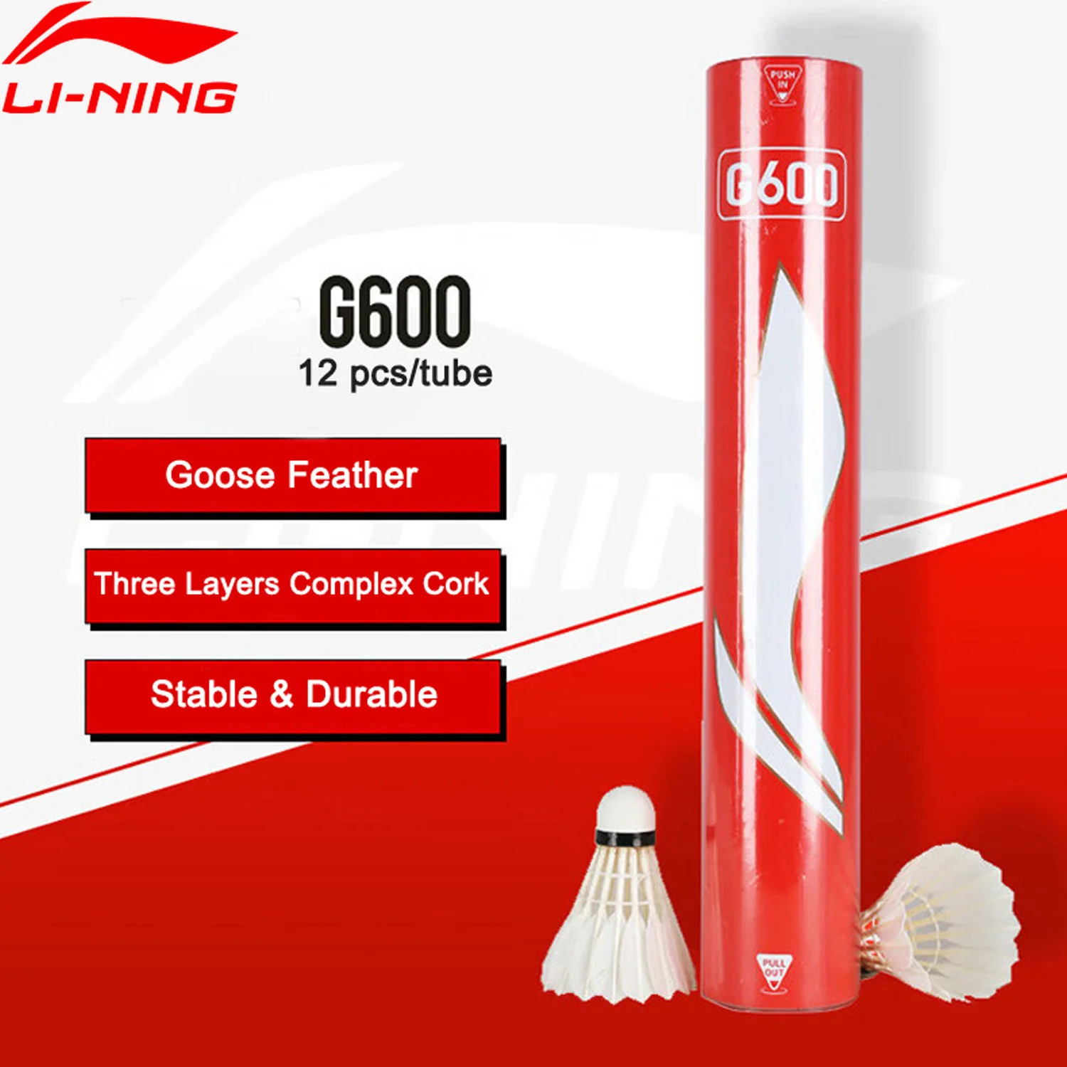 

Li-Ning Unisex G600/G900 12 Pack Badminton Stable Durable LiNing Goose Feathers Equipment AYQR008 AYQU003