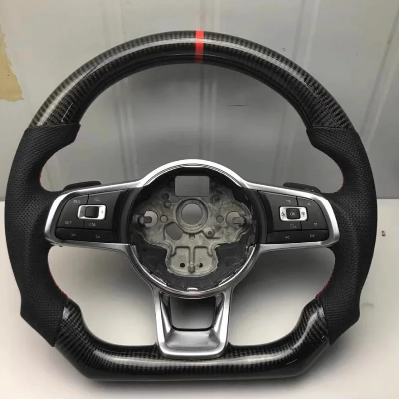Customm Carbon Fiber RLine Sports Steering Wheel MK6 7 7.5 GTI GTD GTE R Polo Suede Leather Car Accessorie For Volkswage VW Golf
