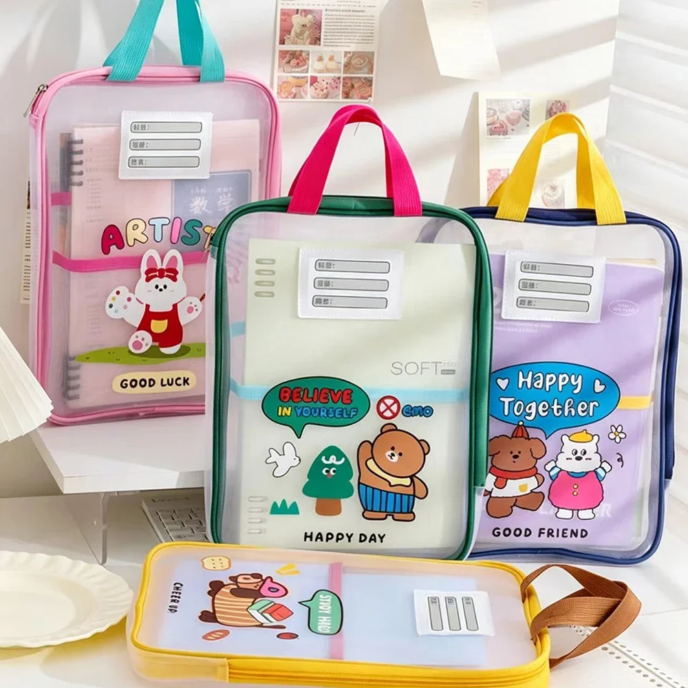 Transparent Handheld File Bag, Subject Classification Zipper Bag, Large Capacity Double-Layer File Bag, Student Tutoring Bag