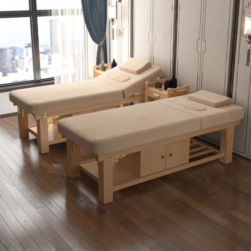Solid wood SPA massage bed, beauty salon health center, physiotherapy body massage pattern embroidery bed