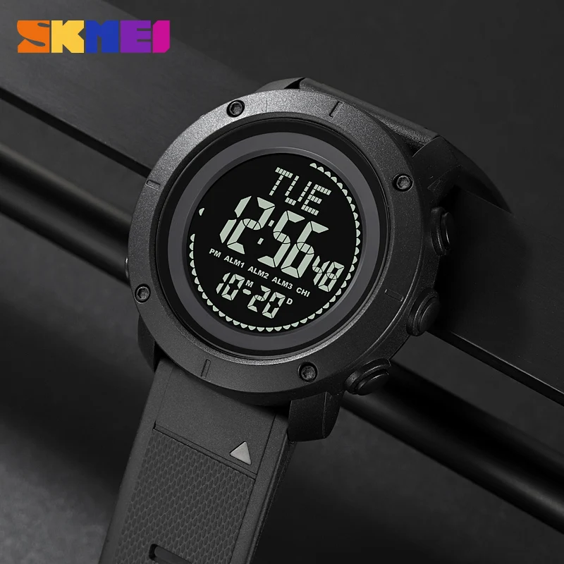 SKMEI Genuine Digital Watch Army Green Camouflage World Time Compass Chimes all'ora un orologio per viaggi e avventure 2095