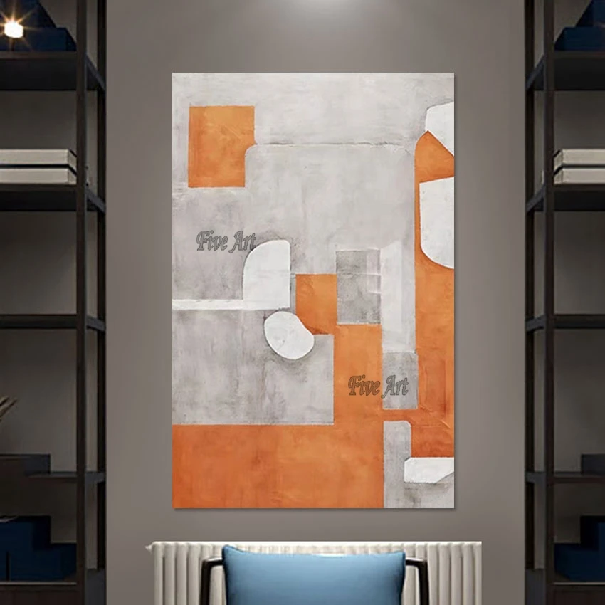 Modern Abstract Oil Painting Artwork Wall Art Pictures For Hotels Unframed White Orange Texture Handmade Paintings On Canvas