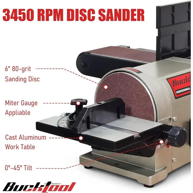 5.0A Belt Disc Sander 4 in x 36 in Belt and 6 in Disc Sander with 3/4HP Direct-drive Motor and Portable Al Base