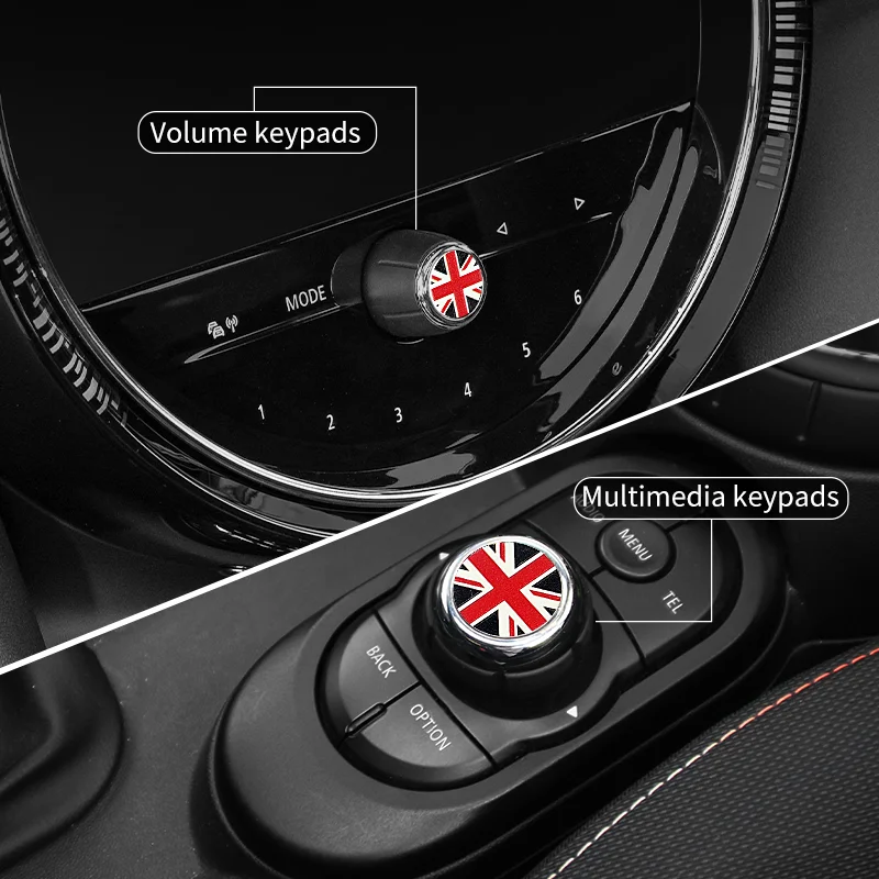 2pcs For MINI Cooper F55 F56 F57 F60 Countryman Clubman Leather Central Control Volume Multimedia Button Knob Sticker Styling