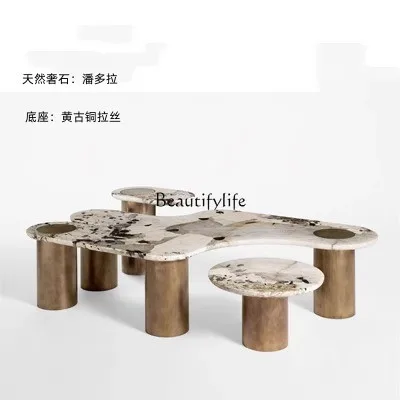 Italian Minimalist Natural Marble Coffee Table Designer Modern Simple Living Room Art High-end