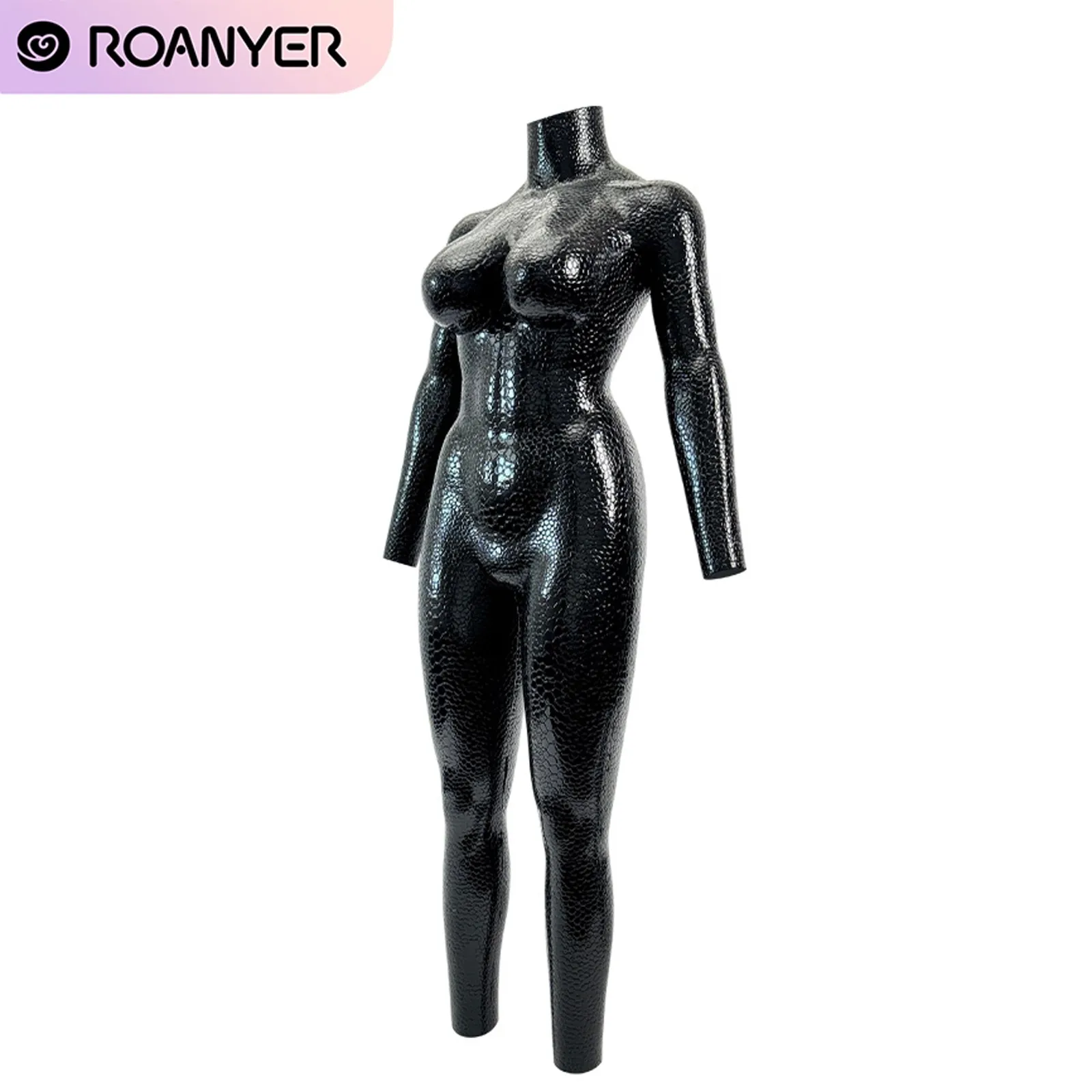 Roanyer Black Glossy Serpentine Texture D Cup Silicone Bodysuit for Halloween Party Cosplay
