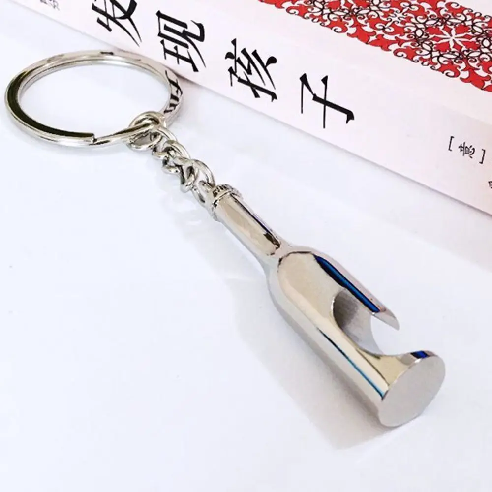 Camping Beer Zinc Alloy Wine Bottle Shaped Opener Key Chain Key Ring