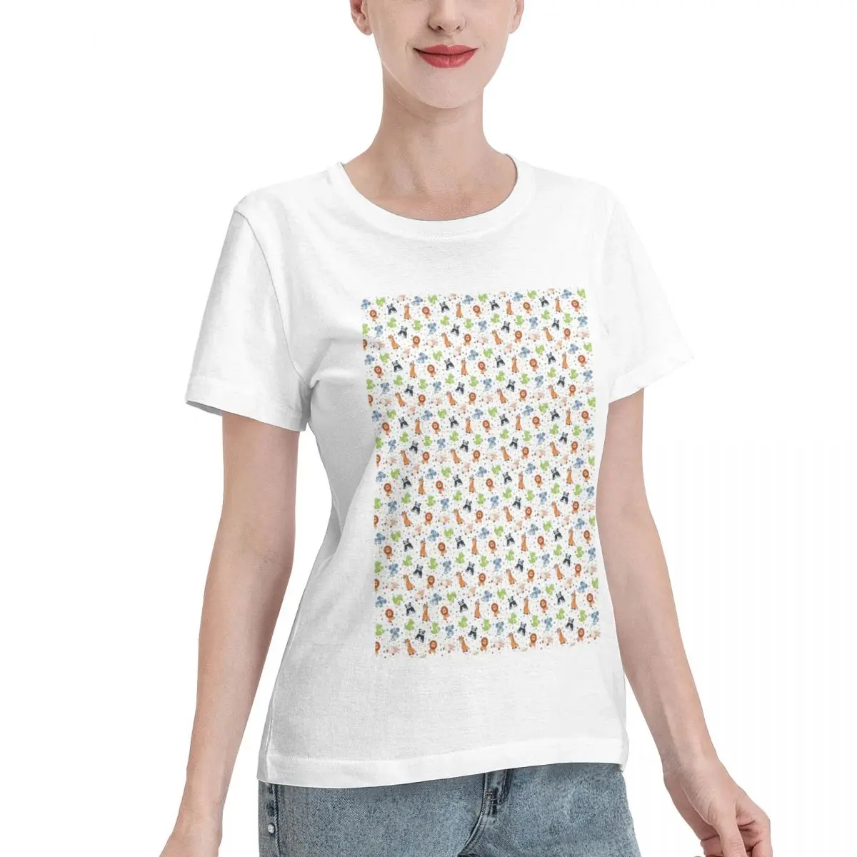 Oversized Option Funny Little Animal Women's T-shirt Office Wear Korean Fashion Top