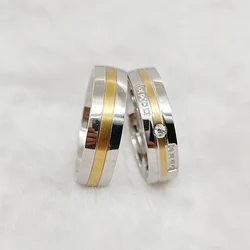 Unique Anniversary Statement Wedding  Rings Sets For Men and Women Two Tone 18k Gold Plated Stainless Steel Jewery Couples