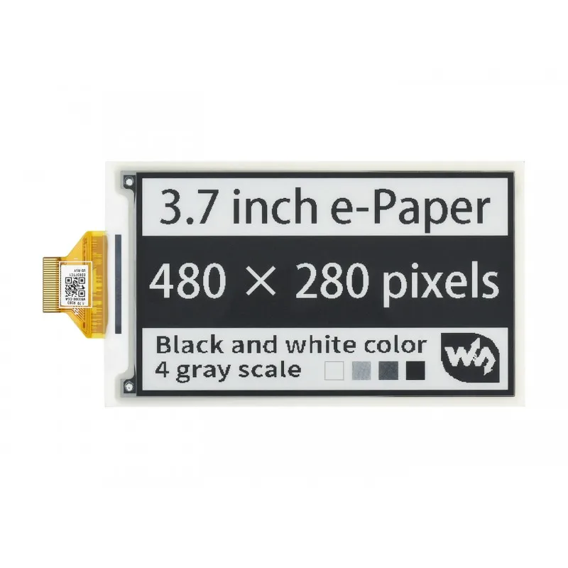 

3,7 дюймовый e-Paper e-Ink Raw Display, 480 × 280, черный/белый, 4 серых весы, SPI, без печатной платы