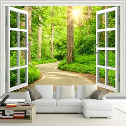 Custom 3D Photo Wallpaper Green Sunshine Forest Road Window Nature Landscape Wall Mural Living Room Sofa TV Background Wallpaper