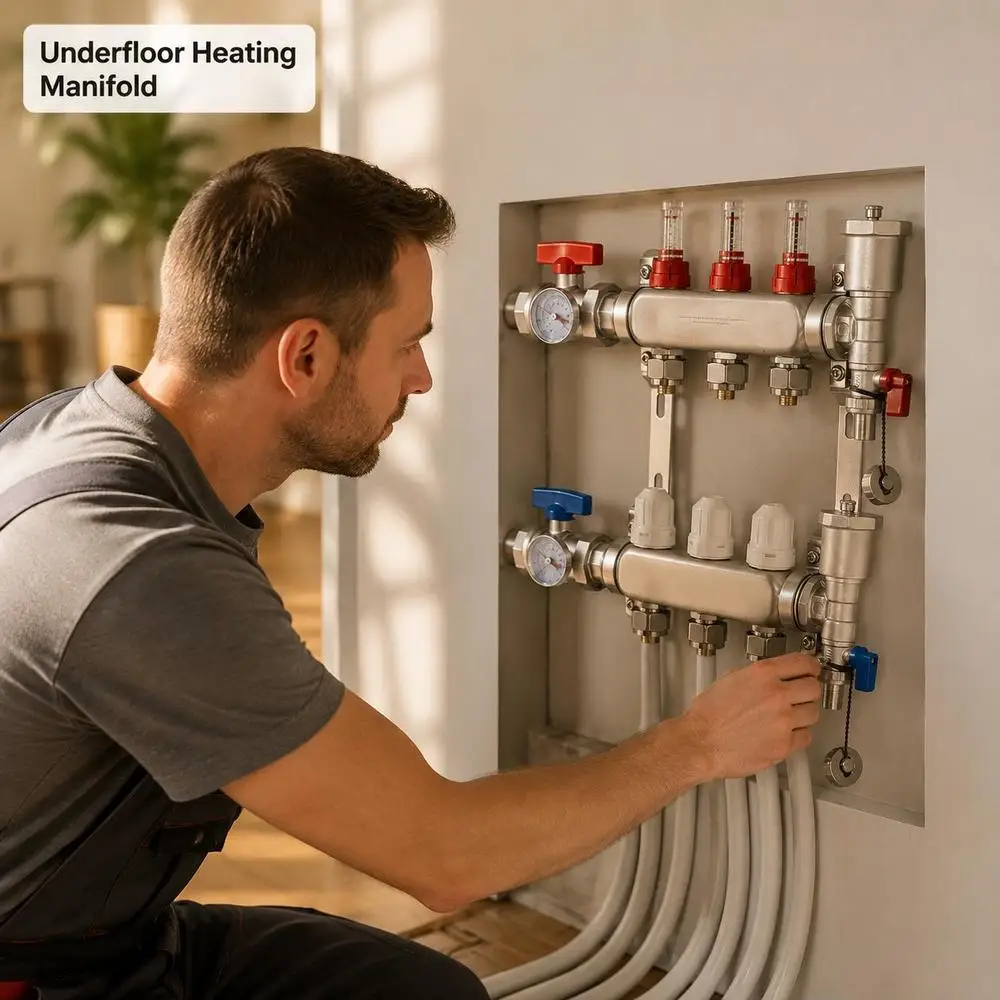 3-Wege-Heizungsverteiler, 1/2-Zoll-PEX-Rohrverteiler, Edelstahl-PEX-Verteiler für Fußbodenheizung, Heizungsverteiler-Set mit 1/2-Zoll-Adaptern, die im Lieferumfang enthalten sind.