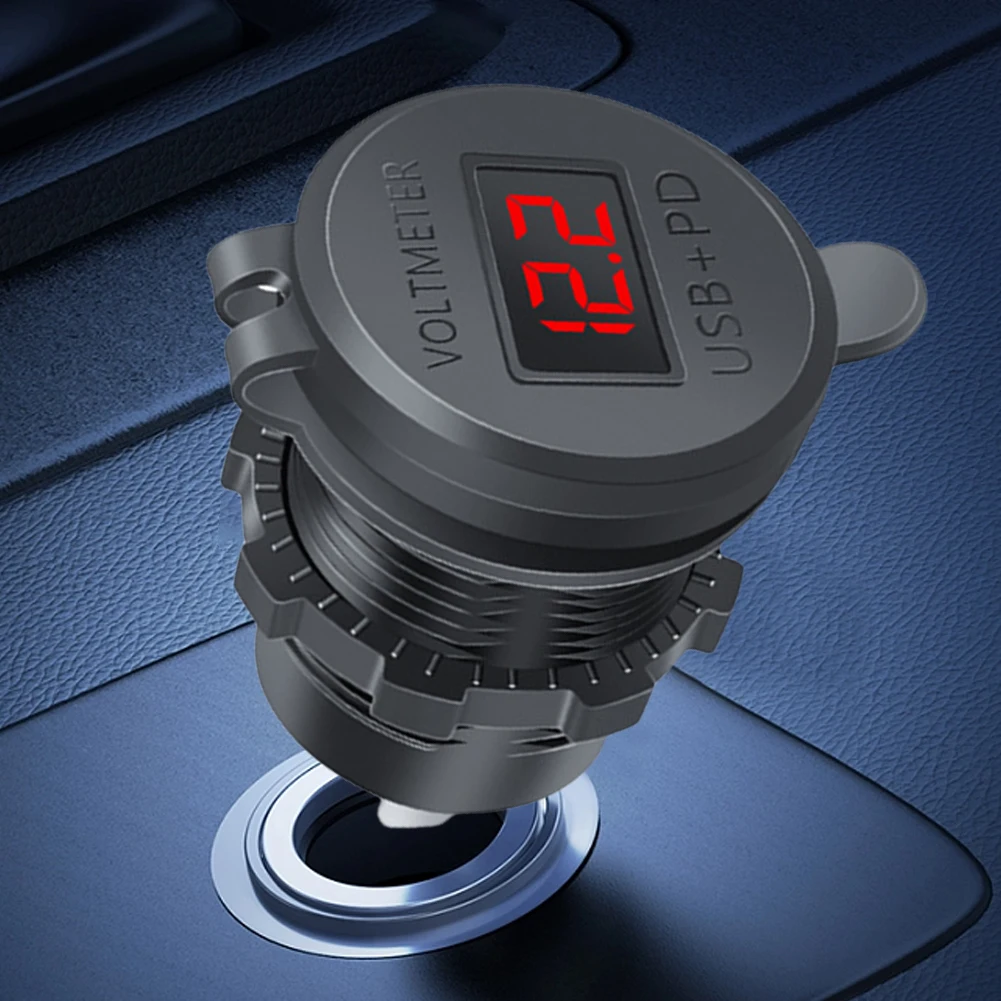 

Dual PD Dual QC 3.0 USB Car Charger with Voltmeter Fast Charging Outlet 4 Ports Car Charger Socket for Car Boat Marine Truck