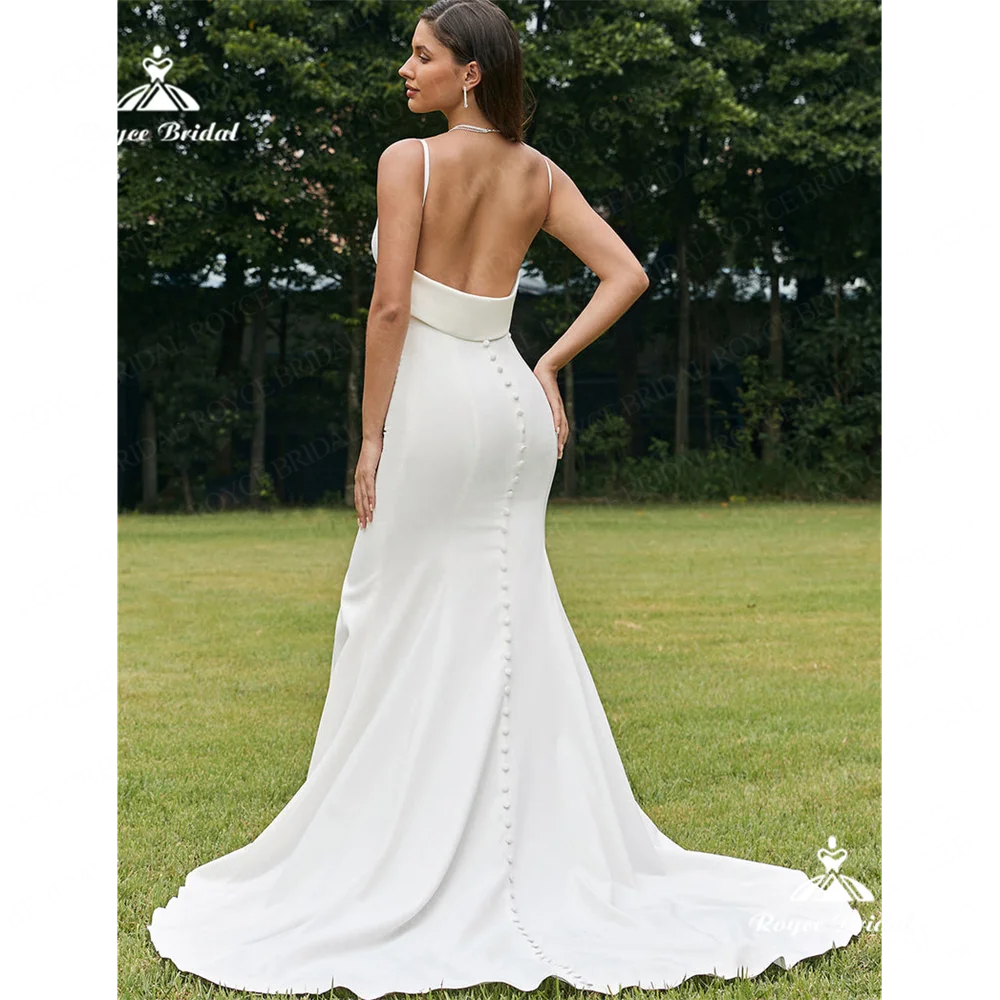 Roycebridal V Neck Mermaid Wedding Dress 2025 Satin Spaghetti Straps Court Train Wedding Gown فستان الزفافvestido de festarobe m