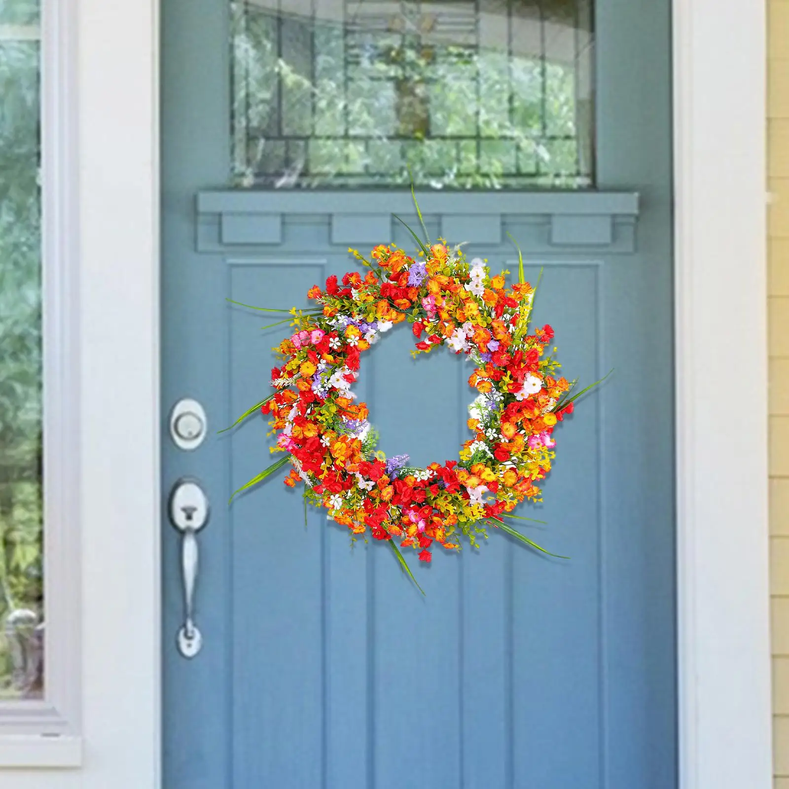 

Flower Wreath Simple Fashion 15.7inch Decorative Artificial Wreath Hanging for Front Door Farmhouse Festival Wedding Garden
