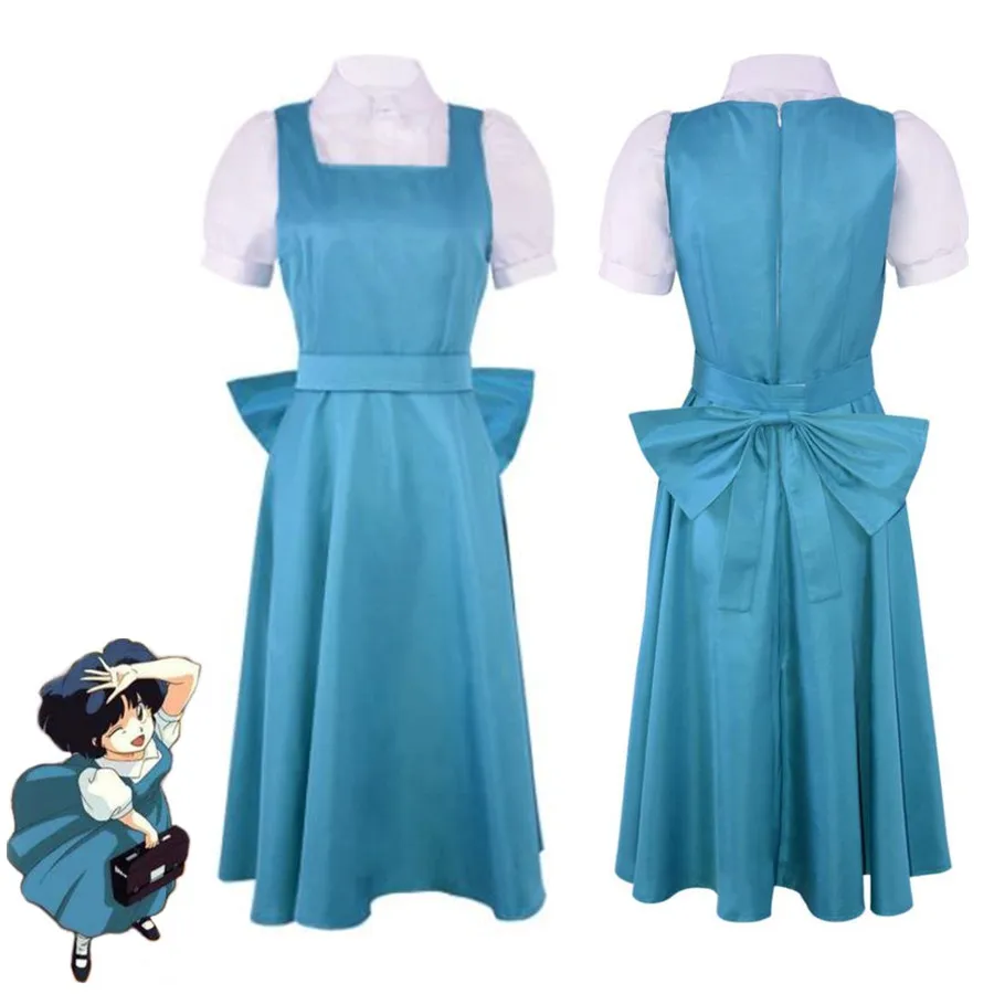 

Anime Tendou Akane Ranma1/2 Cosplay Costume Maid Dress Blue Lovely Strap Skirt Woman Kawaii Halloween Carnival Suit