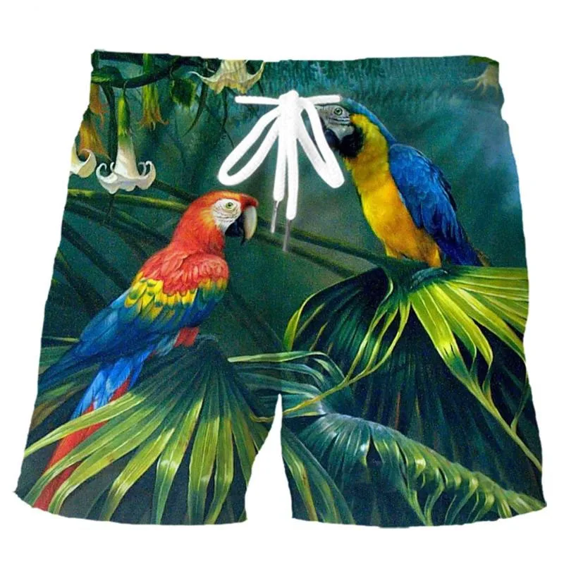 Shorts de praia Parrot Graphic para homens, shorts de impressão 3D, maiô legal, calções de gelo, roupas masculinas