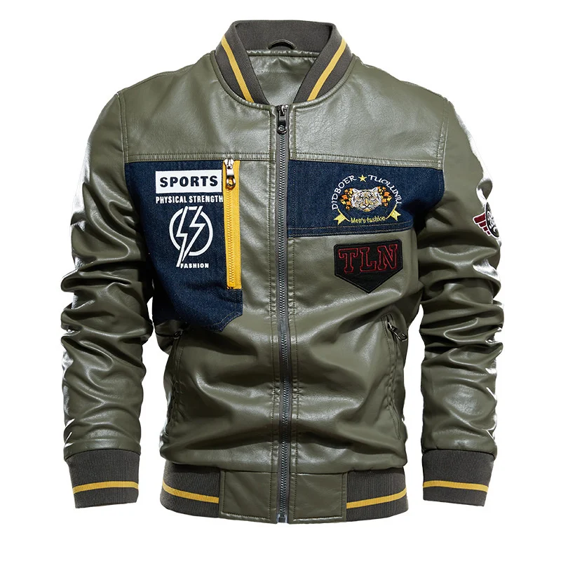 Motor Leather Jacket Men Autumn Winter Fleece Motorcycle Bomber Vintage Biker Racing s and Coats