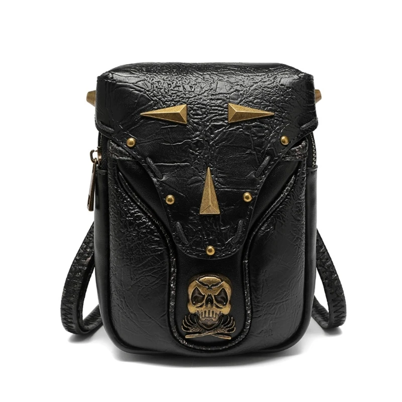 

Women Skull Shoulder Bag PU Leather Crossbody Cell Phone Purse Punk Motorcycle Bag Messenger Bag with Adjustable Strap