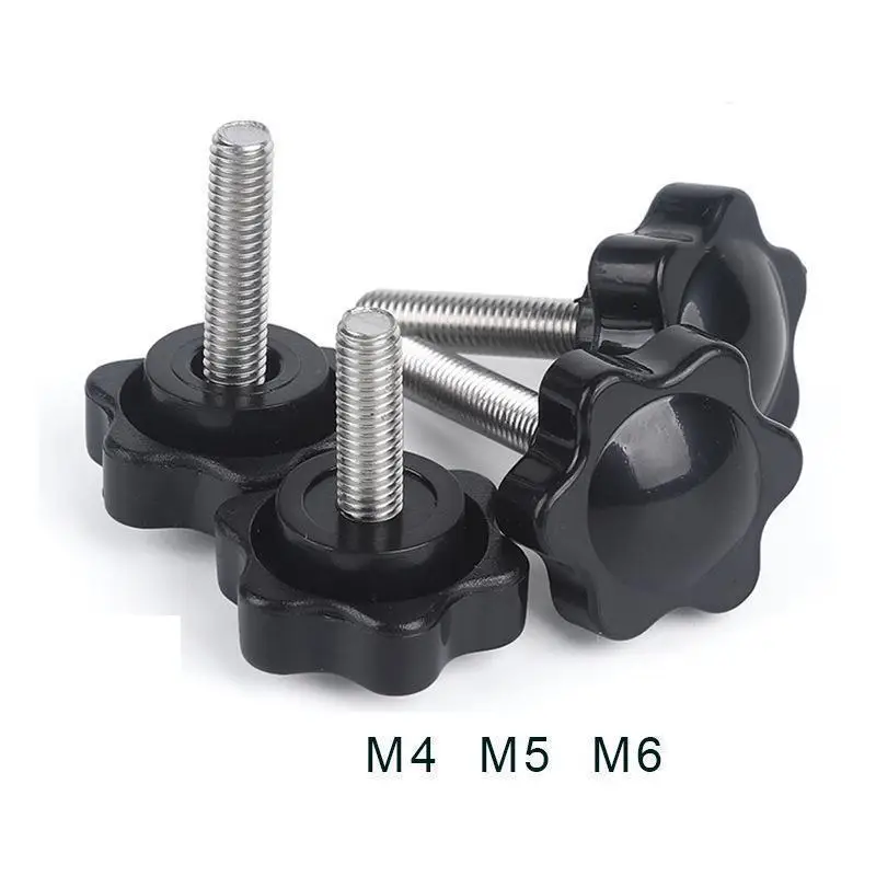 

10 Pcs/Lot M4/M5/M6 Six-star Handle 304 Stainless Steel Screw Hexagonal Plastic Bolt 25 Plum Blossom ABS Rubber Head