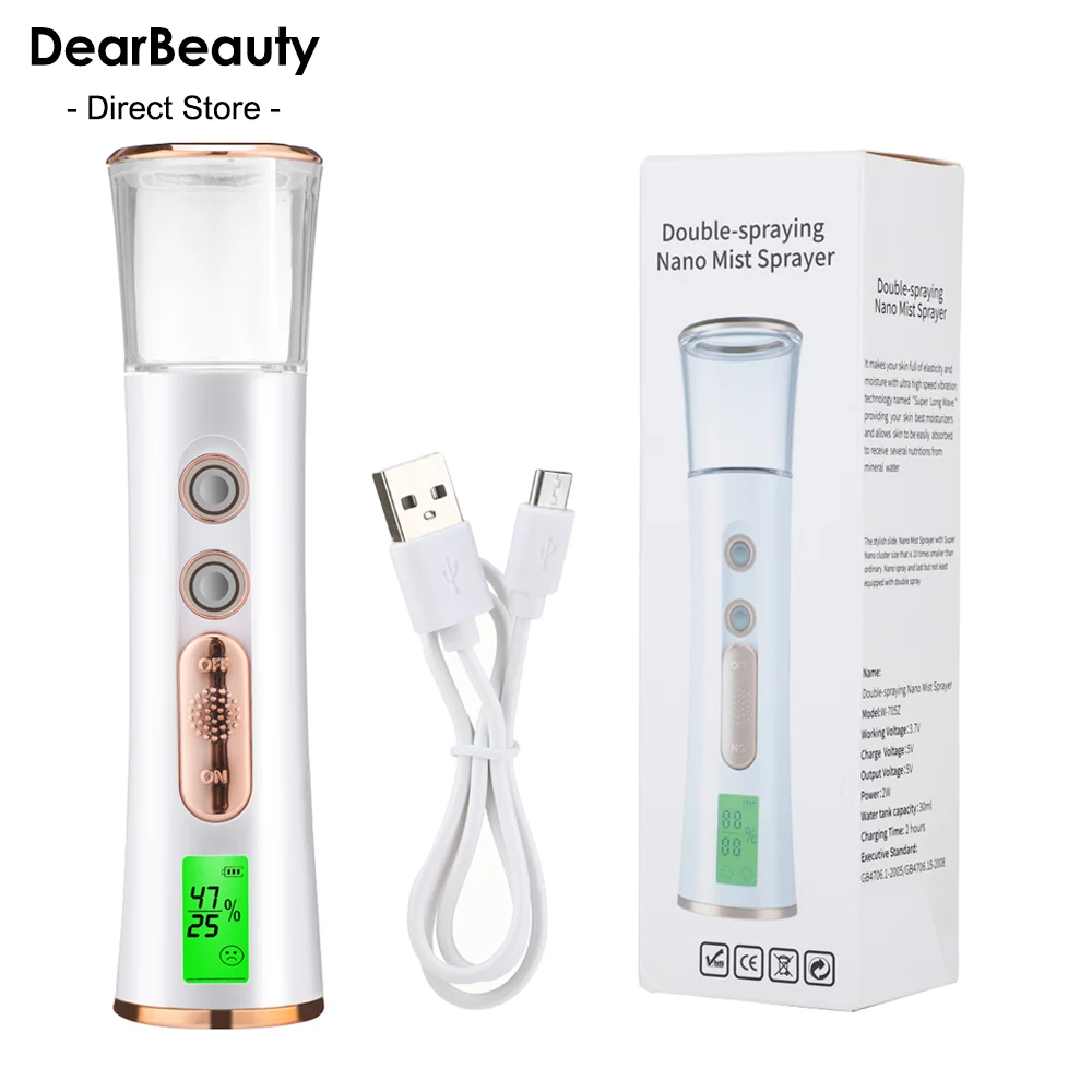 

Double Spray-head Nano Mist Sprayer Mini Hydrating Humidifier Skin Care LED Display Portable Facial Steamer Handheld Nebulizer