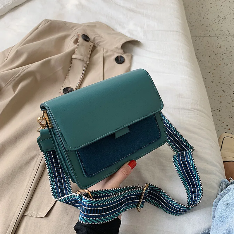 

Wide Strap Crossbody Bag Women High Quality Fashion Simple Design Solid Color Square Bag 2023 New Trend Leather Shoulder Bag