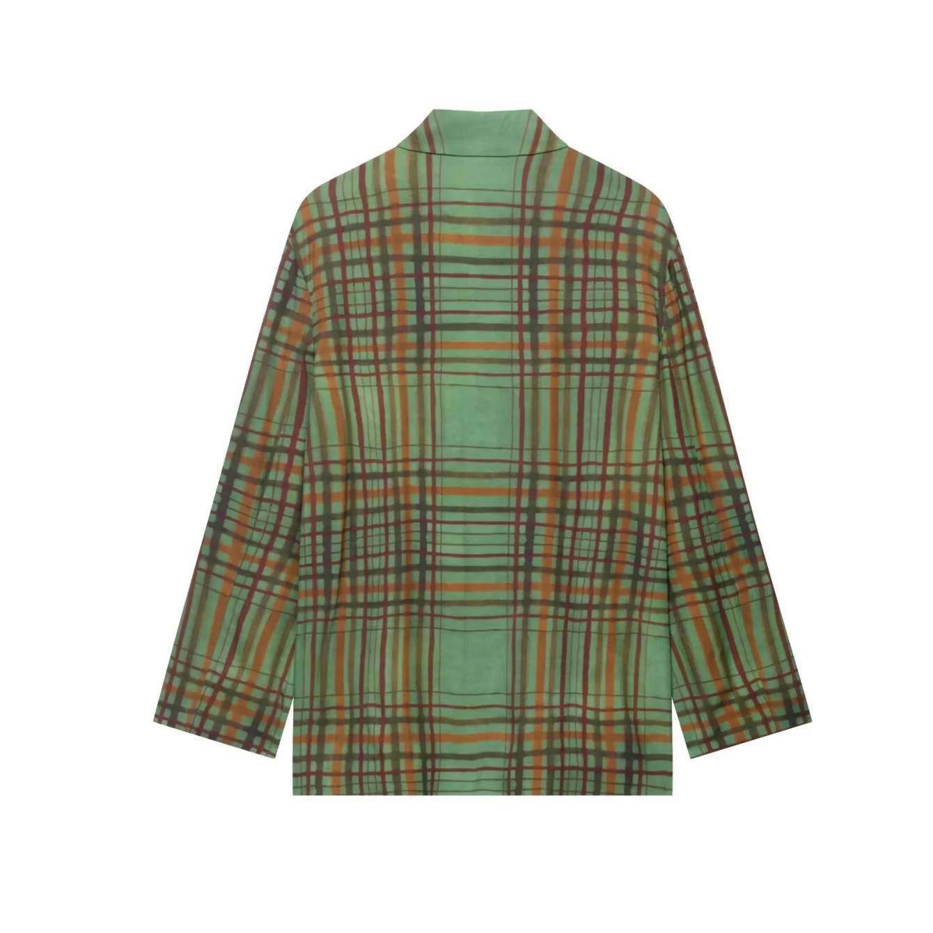 2025 Autunno delle nuove donne verdi moda casual semplice plaid colletto del vestito a maniche lunghe giacca + pantaloni a gamba larga Set
