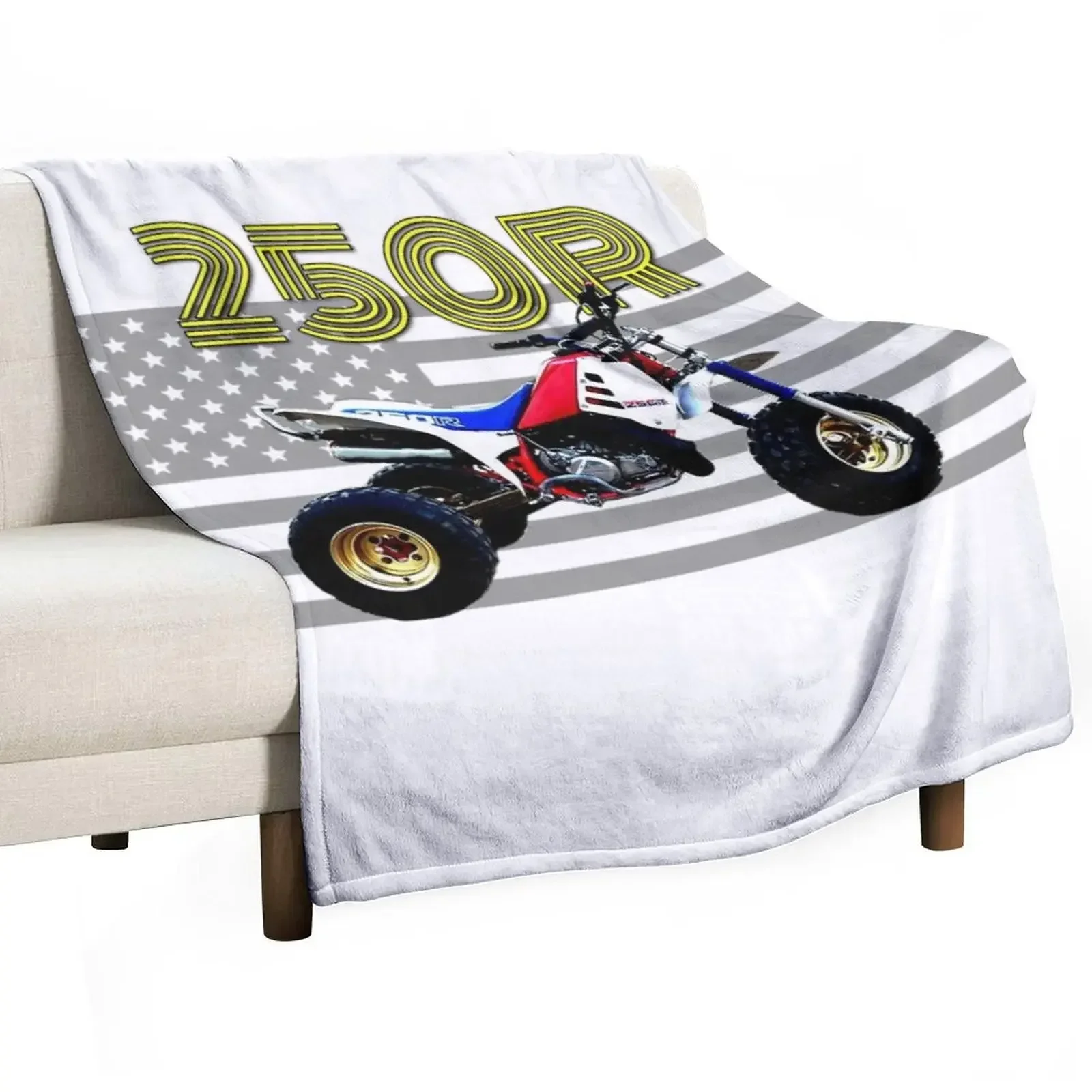 

250r ATV ATC Vintage Retro Three Wheeler American Flag Throw Blanket Plaid on the sofa Weighted Kid'S Blankets