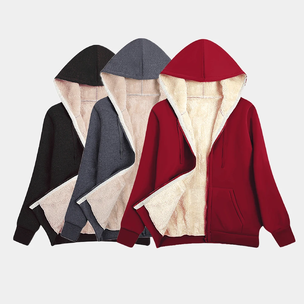 سترة نسائية بغطاء للرأس لخريف وشتاء 2025 مريحة رياضية مبطنة بالقطيفة وأكمام طويلة مع قلنسوة بسحاب كامل وجيب أمامي بلوفر يومي #1