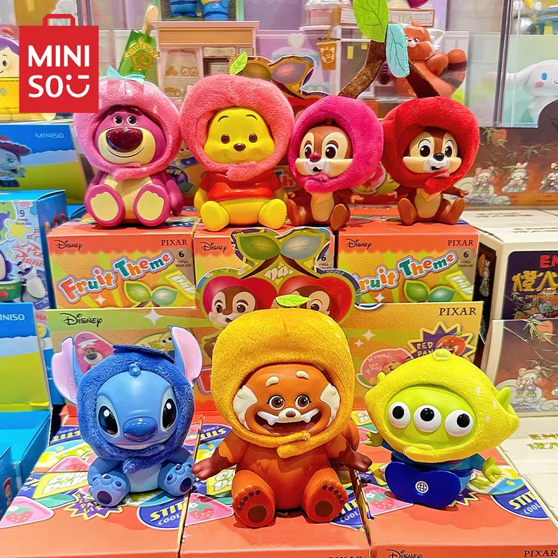 MINISO Disney Action Figure Toys Dolls Fruit Headwear Alien Lotso Stitch Winnie Dale Chip Red Panda Mei Christmas Gifts for Kids