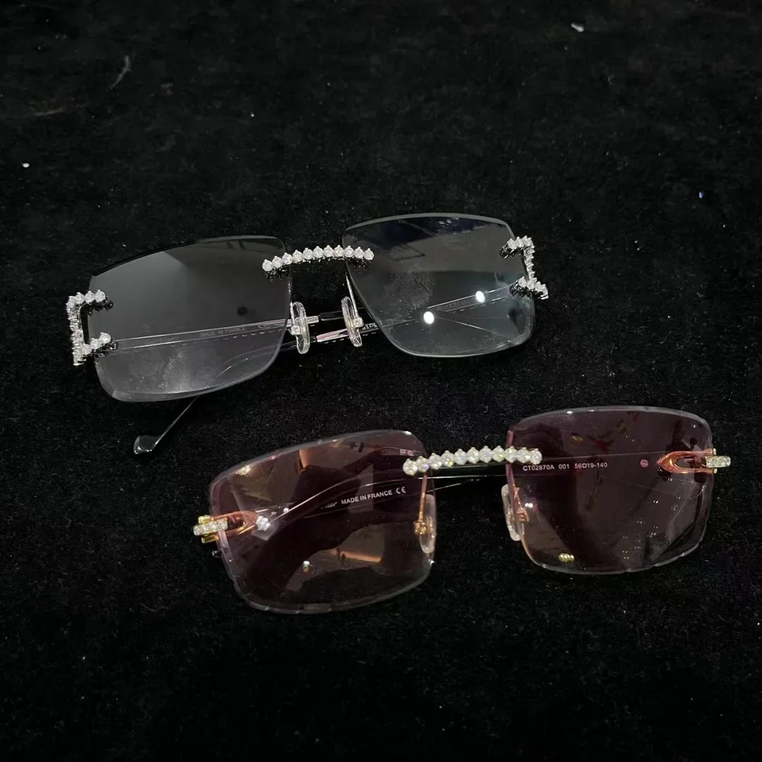 

Iced Out Men Glasses Bling Bling Moissanite Diamond Sunglasses Box Mirror Hop Branded Jewelry Rapper Luxury Original 1 Pcs