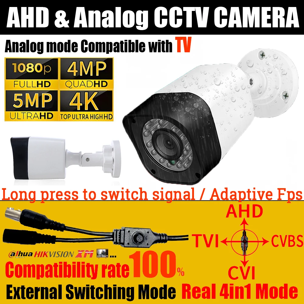 

HK/DH/XM Compatible 5000TVL Mini AHD Camera 4K 5MP 1080P TVI/CVI/Analog 4in1 OSD 4K HD Security Monitor 36LED Outdoor Waterproof