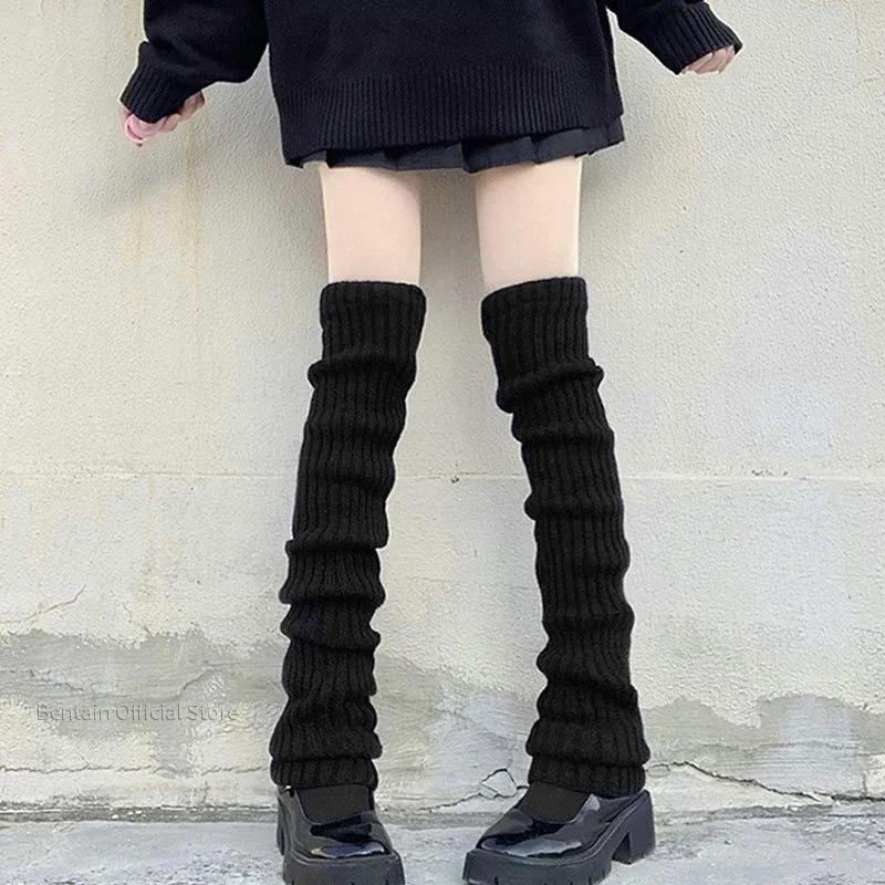 Calentadores de piernas alargados de 70CM para mujer, calcetines largos de punto de estilo universitario JK, calcetines cálidos por encima de la rodilla, puños de botas, Lolita, Otoño e Invierno