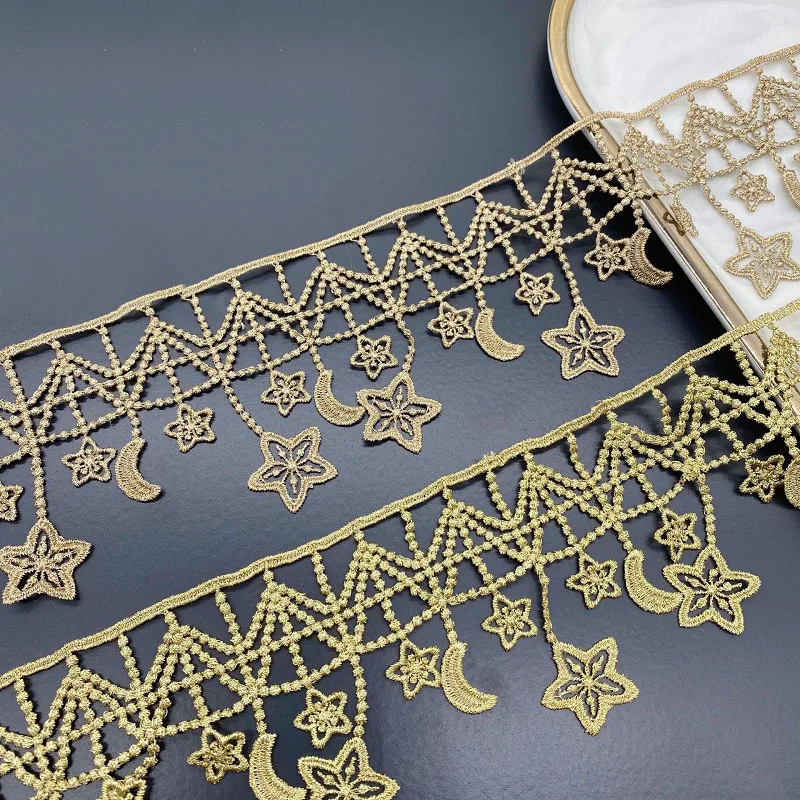 

40Yds 7cm Gold Thread Barcode Lace Water-Soluble Tassel Fringe Embroidery Laces Lolita Fashion Clothing Dress Accessories