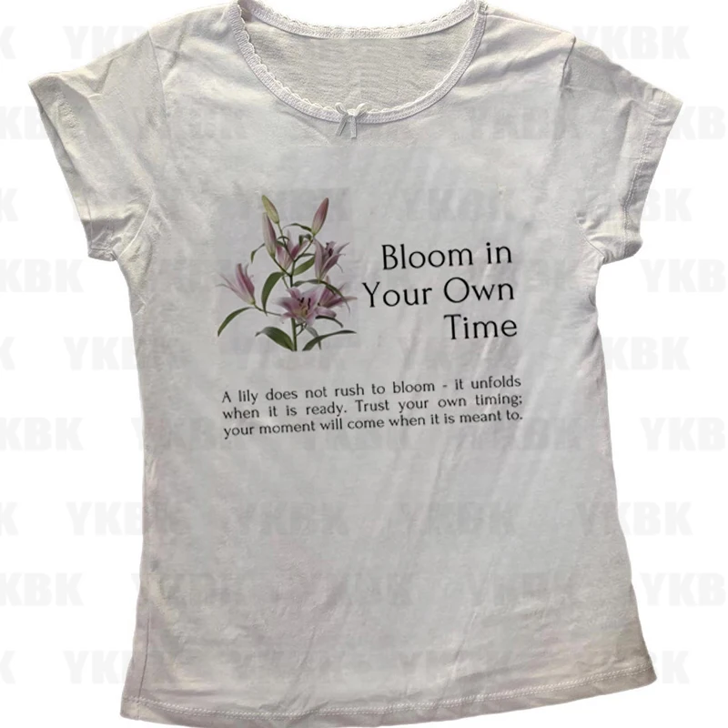 Harajuku تي شيرت بأكمام قصيرة Y2k الشرير القوطية أنيمي طباعة زهرة بلايز خمر المرأة ملابس الشارع الشهير ايمو الفتيات 2000s طفلة #6