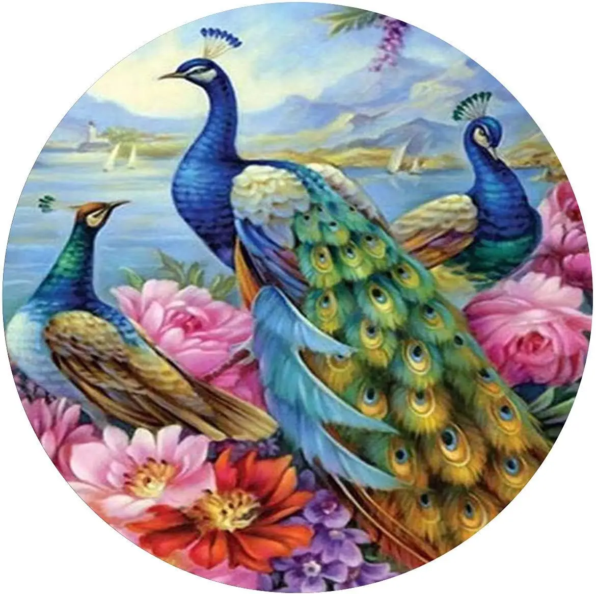 WZVZGZ Metal Tin Sign Circle Round Sign,Blooming Peacock,Suitable for Home Garden Kitchen Bar Cafe Restaurant Garage Wall Decor 