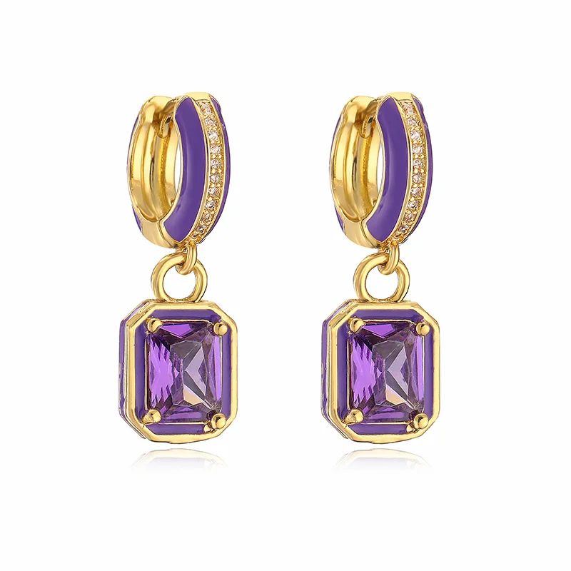 HECHENG,Rectangle Shape Pendant Earrings Color Enamel Tiny Ear Ring Fashion Accessorie Gifts For Women Trend Party Jewelry
