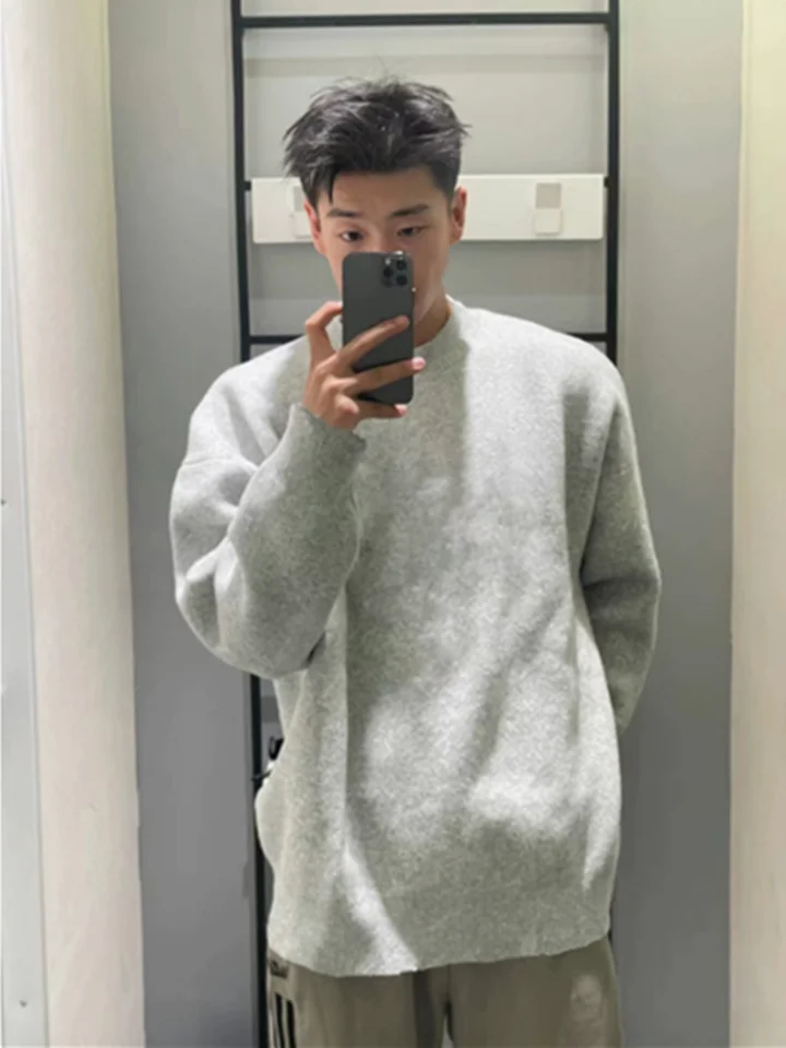 

Мужской вязаный свитер Bla Loose для осени и зимы, повседневный базовый топ для многослойных образов, молодежный модный лонгслив с круглым вырезом