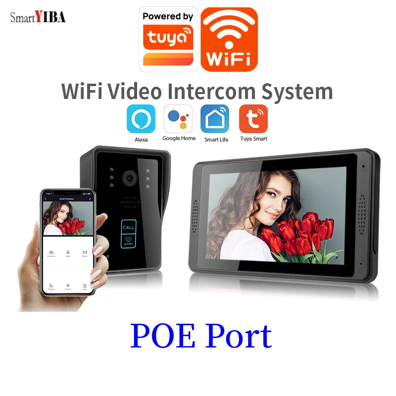 SmartYIBA portu POE Tuya wideo telefon drzwi 200Mega pikseli AHD pilot WIFI wizualne DoorbelI System IR Cut RFID odblokuj domofon zestawy