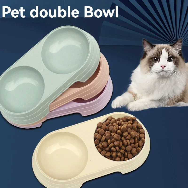 

Pet Double Bowl Plastic Kitten Dog Food Drinking Tray Feeder Cat Feeding Pet Supplies Accessories Pet Products Dog Bowl