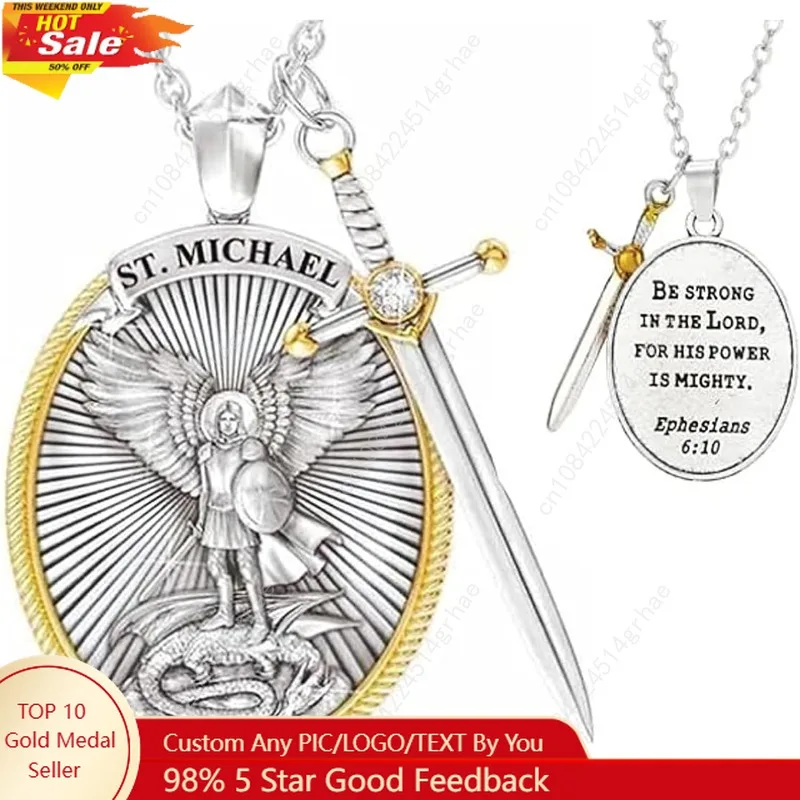 

St. Michael Pendant for Men Saint Michael Archangel Pendant Necklace Sword Cross Medal For Men And Women
