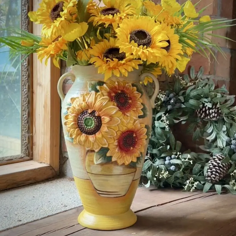 

Garden Ceramic Sunflower Flower Vase Pot, Home Decor, Room Oil Painting Decoration, Study Living Room Dining Table Interior