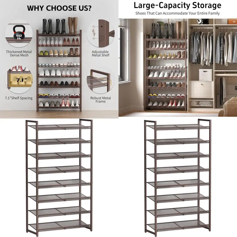 

8-ярусная высокая металлическая полка для обуви, вмещает 32-40 пар, регулируемые полки для прихожей, использования в гараже