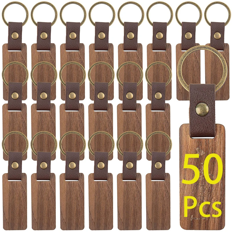 50Pcs Blank Wooden Keychain for Father's Day Key Chain Gift Wood Keychains Blanks Key Chains For Car Keys.