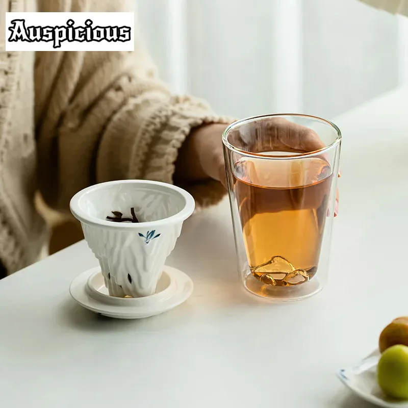 

Pure Hand-painted Orchid Glass Filter Cup Double Layer Anti Scald Tea Infuser Bottle Tea Separation Mug Simple Water Bubble Cup