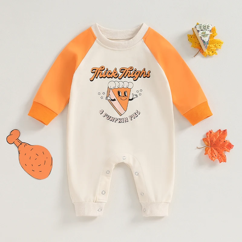 

Infant Turkey Day Romper Raglan Sleeve Crew Neck Jumpsuit Toddler Autumn Bodysuit Thanksgiving Outfit for Baby