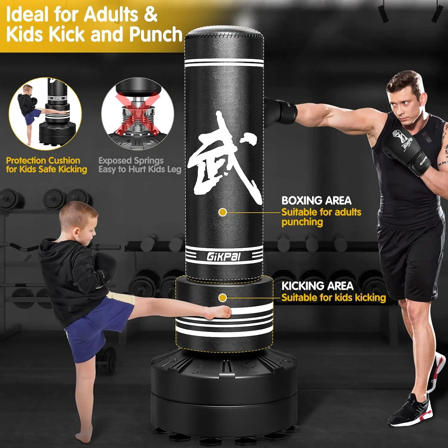 Freestanding Punching Bag, Heavy Boxing Bag with Stand for Adult Teens Kids, Kickboxing Bag for MMA Martial Arts Boxing Traning